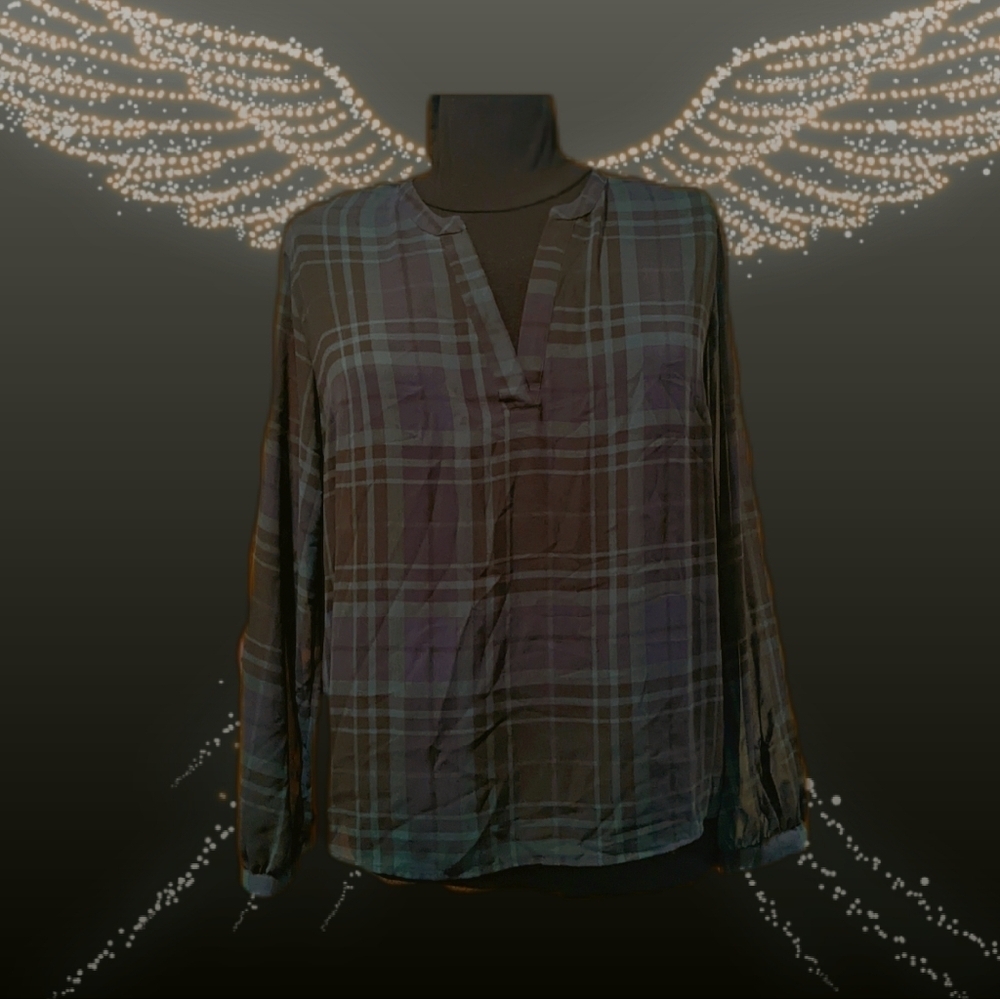 NWOT A.N.A. Semi Sheer Plaid Blouse Size XXL